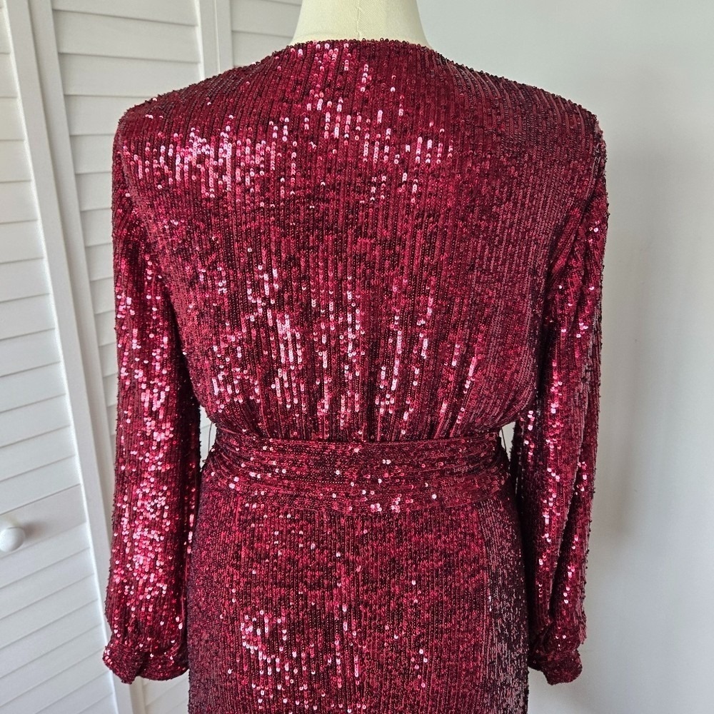 Sachin & Babi Burgundy Sequin Midi Dress L Designer Runway Glam Luxe Holiday NYE - Picture 7 of 14